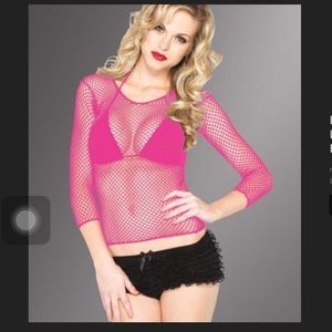Pink Long Sleeve Fishnet Top